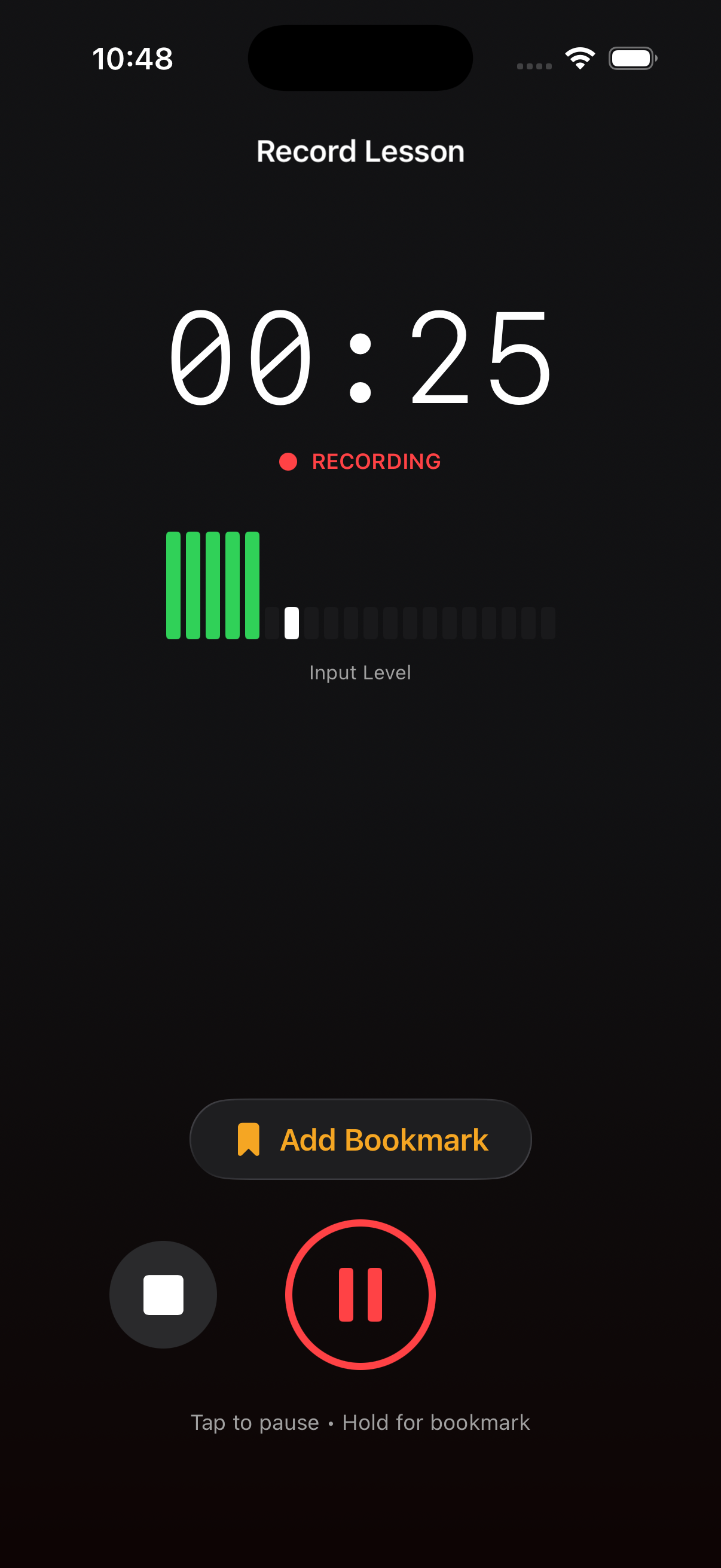 Recording a lesson in Lesson Recorder with a live bookmark control